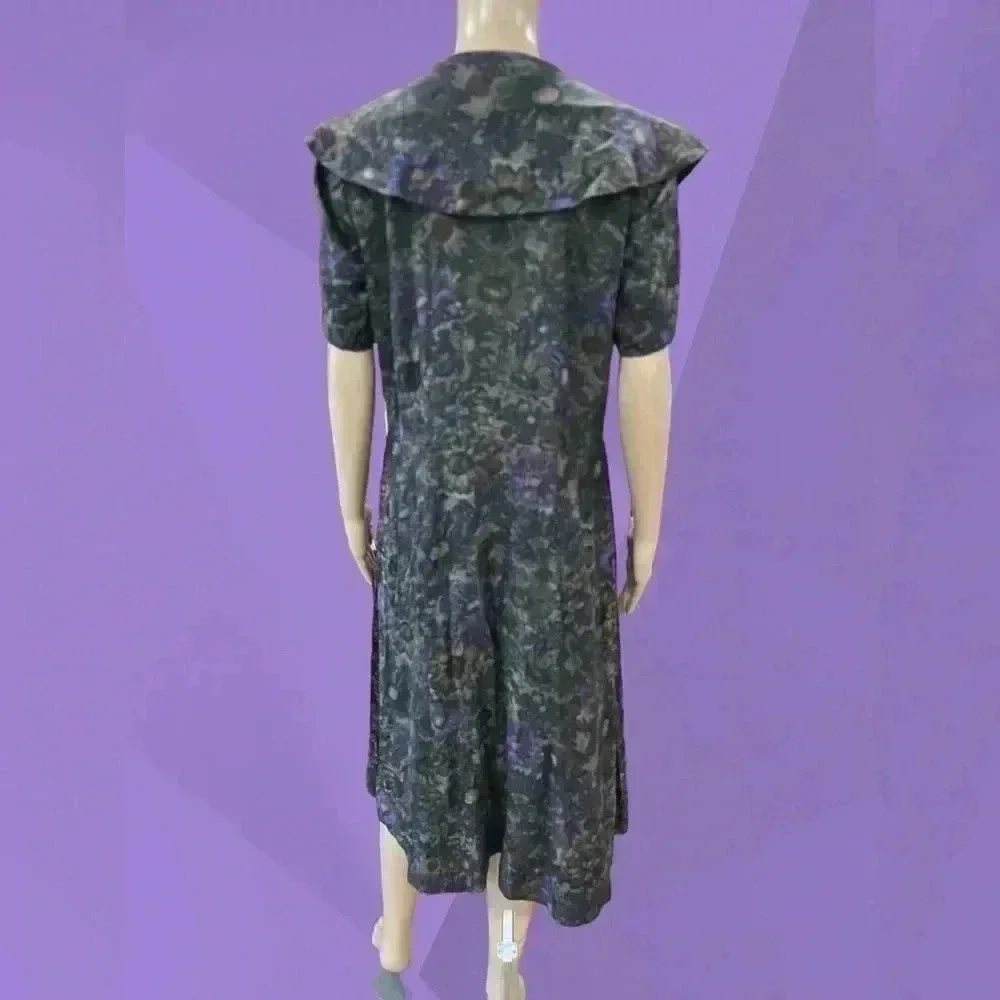 Vintage 70’s/80’s handmade dropwaist modesty black floral dress-XL AS IS - Picture 3 of 10